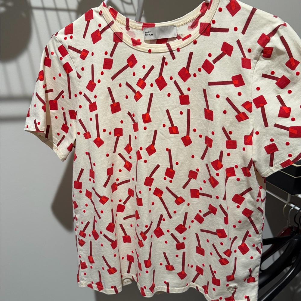 Tory Burch Red and Cream Short Sleeve Top